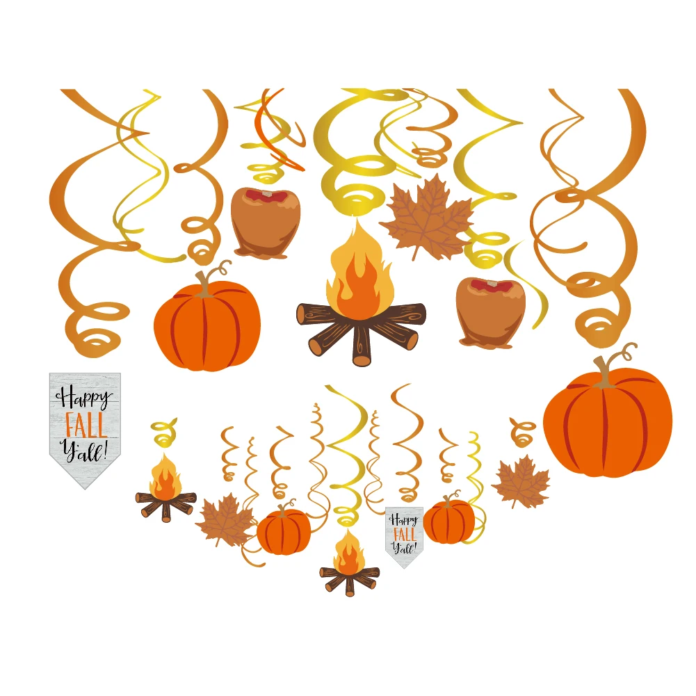 

Fall Thanksgiving Day Decorations Pumpkin Maple Leaf Camping Party Favors PVC Hanging Spirals Swirl Party Supplies