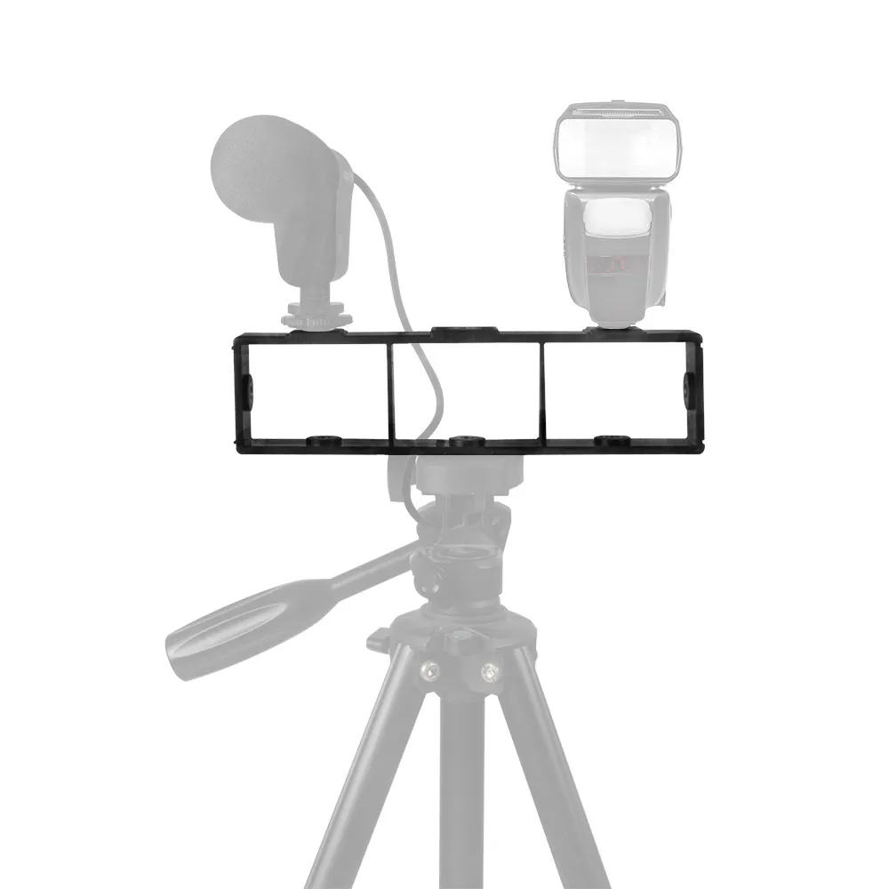 

Multi-functional Extension Photography Bracket Cage Holder Rig with Dual Hot Shoe Mount 1/4 Inch Screw Mount Flash Bracket