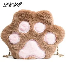 Маленький мультфильм Плюшевые Милая кошачья лапа цепи обувь для девочек Сумка сумки через плечо для женщин Сумка кошельки и