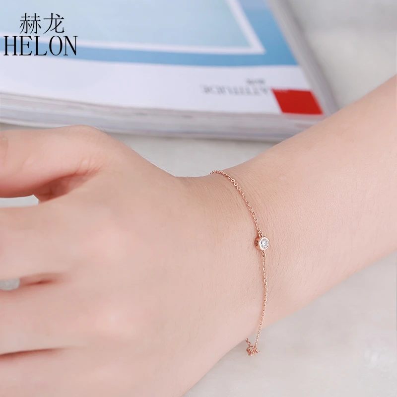 HELON Solid 18K 750 розовое золото 0.1ct F цвет Выращенный в лаборатории Муассанит алмазный браслет Тест Положительный для женщин модный стиль ювелирные изделия