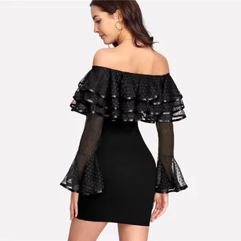 

New Black Mesh Sexy Long Sleeve Hollow Out Rayon Bandage Dress Top Quality Homecoming Party Bodycon Dress