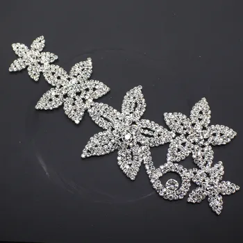

HOT NEW 1PC 19.5CM*8CM Rhinestones applique for Wedding Dress Flower Silver Crystal DIY Sewing decoration Crafts Free shipping