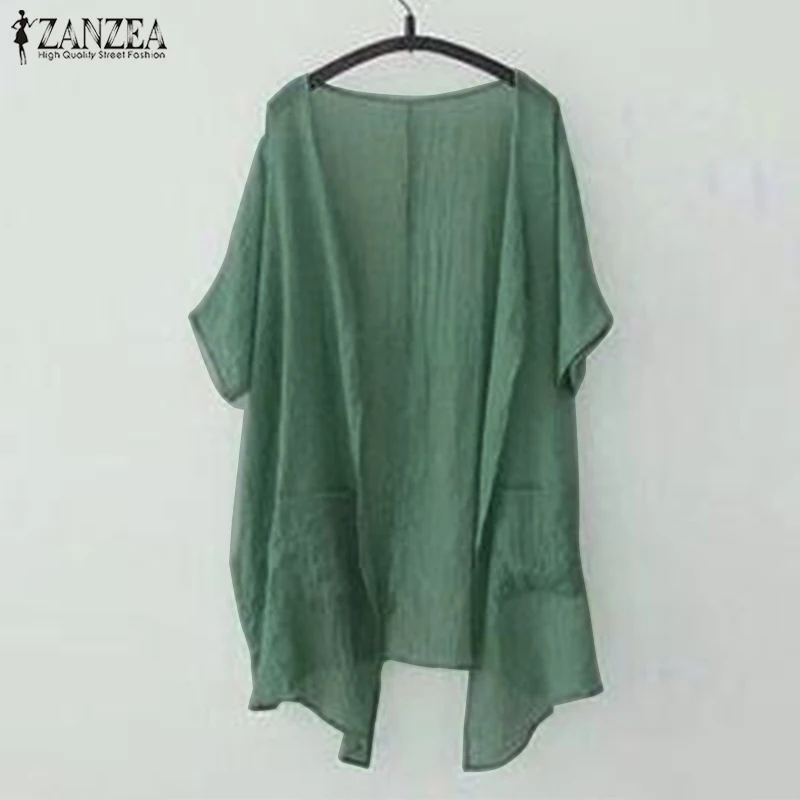 2019 زائد حجم ZANZEA المرأة بالأزرار عارضة الصلبة قصيرة الأكمام قميص فضفاض Vestidos Smmer الأزياء الشاطئ حزب سترة بلوزة