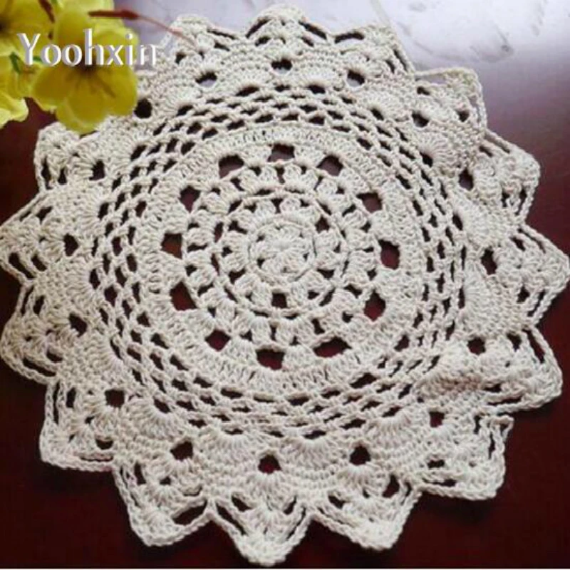 

New Crochet Table Place Mat Cloth Lace Cotton Christmas Placemat Cup Holder Handmade Coaster Round Doilies Pad Kitchen Tableware