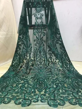 

African Tulle Lace Sequin Fabric green Embroidered Beaded Fabric Sewing Accessories African Lace Fabric Wholesale