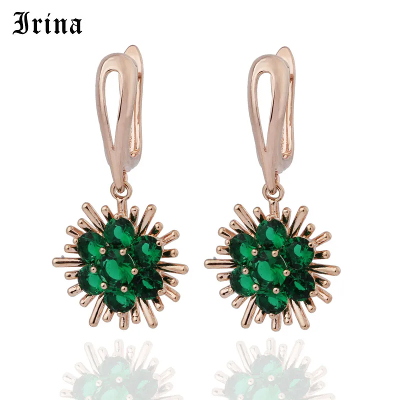 

Irina Fashion 585 Rose Gold Earrings brincos Flower Pendientes Stone 9 Color Zircon Earrings For Women Party Free Shipping