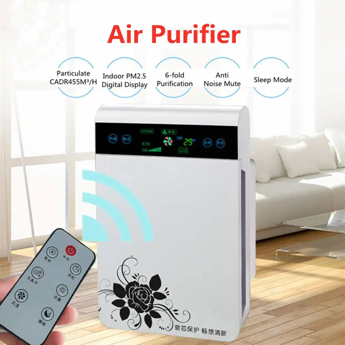 

ABS Plastic Air Purifier with True Hepa Filter Odor Allergies Eliminator For Smokers Smoke Dust Mold Home Pets Air Cleaner PM2.5