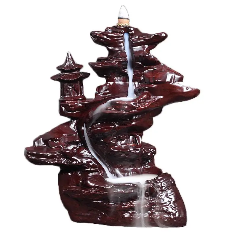 

Black Sandalwood Mountain River Handicraft Incense Holder Smoke Waterfall Rockery Backflow Incense Burner Creative Home Decor