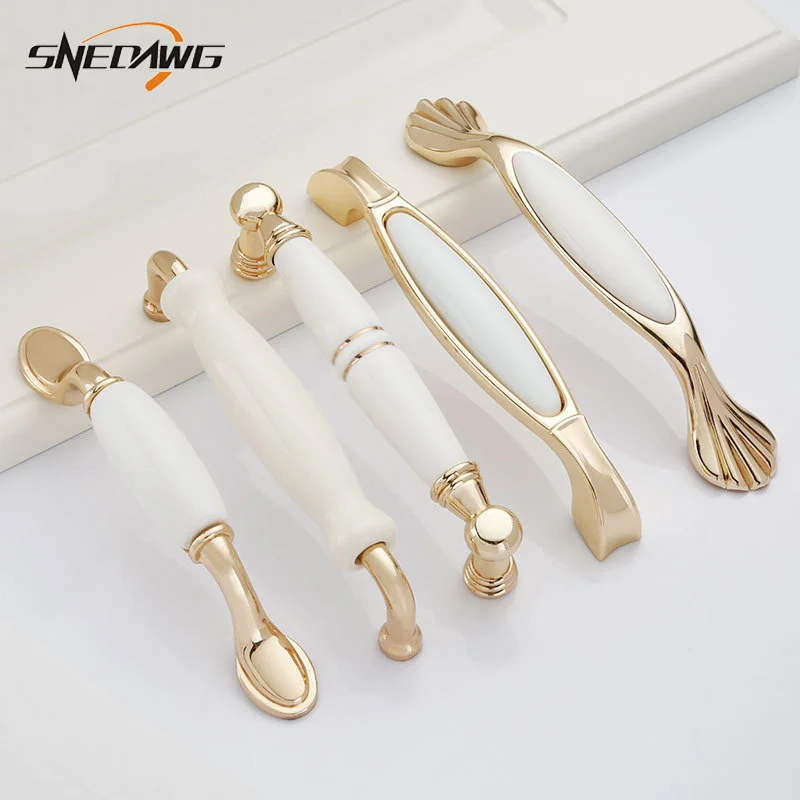 Furniture Handle Ceramic Kitchen Cabinet Knobs and Handles 96/128mm Hole Pitch Furniture Handles Wardrobe Door Pulls