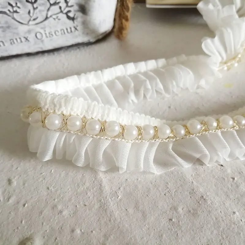 

2.5cm Wide White Pleated Beaded Fabric Fine Lace Accessories Diy Handmade Material Curtain Skirt Dress Decoration Sequin Trim