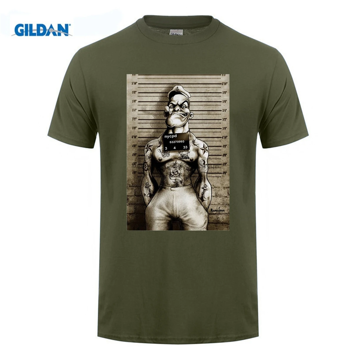 

GILDAN Short Sleeve T Shirt Printed Round Cheap Price Strong man Tattoo Mugshot Poster Ideal Birthday Gift Men's T-Shirt