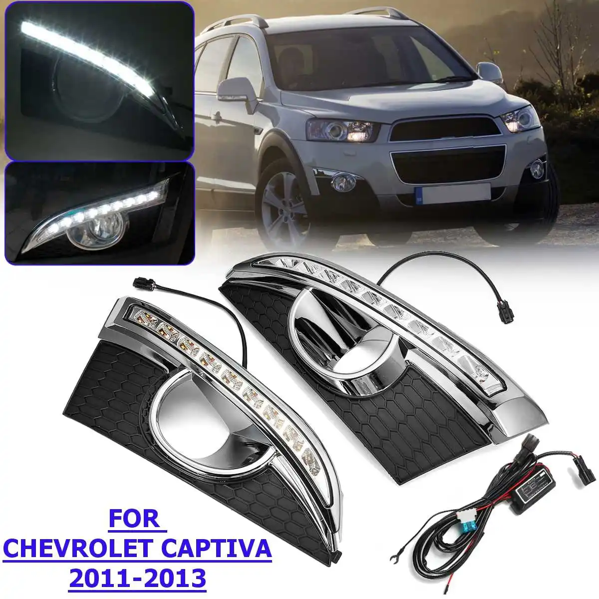 

12V 2Pcs Front LED Daytime Running Light DRL FOR CHEVROLET CAPTIVA 2011 2012 2013 Driving Fog Lamp Headlight White Car Styling