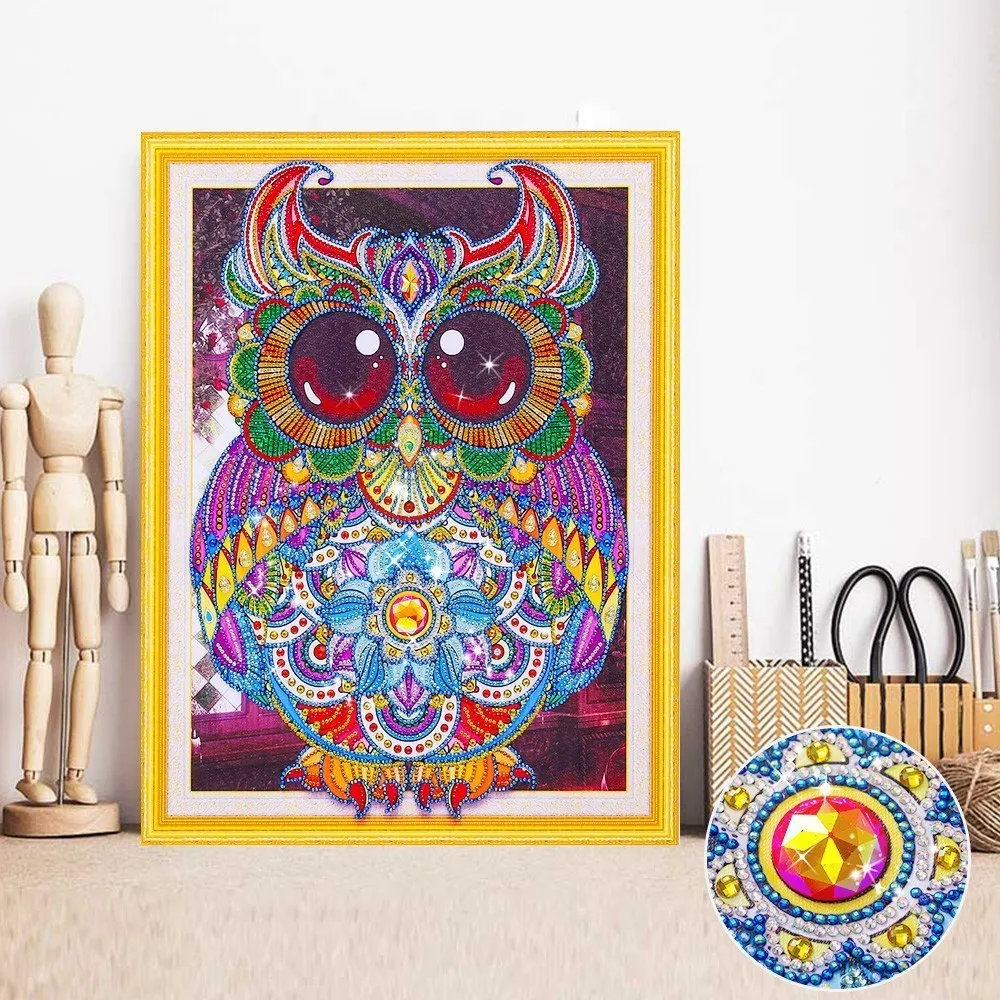 

Huacan Diamond Painting Special Shape Owl 5D DIY Diamond Embroidery Animal Partial Round Drill Mosaic Decoration Home 40x50