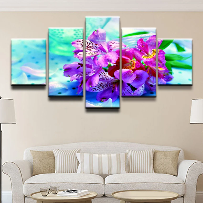 

5 Pieces A Colorful Flower Pink Earth Iris Modern Home Wall Decor Canvas Picture Art HD Printed Painting On Canvas Artworks