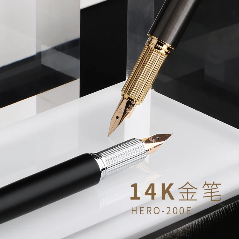 Hero 200E 14K золото коллекция авторучка матовый черный/Серый Золотой/Серебряный зажим тонкий перо подарочная ручка и коробка для бизнеса и офиса