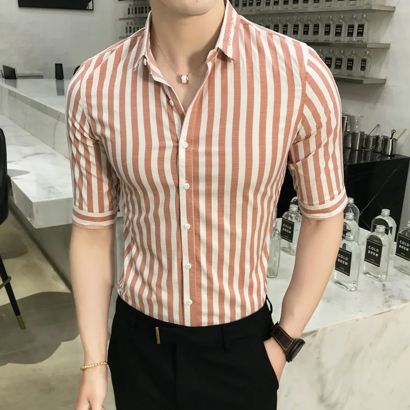 Мужская клетчатая рубашка с короткими рукавами, мужская деловая офисная одежда для отдыха, тонкая увеличенная полоса