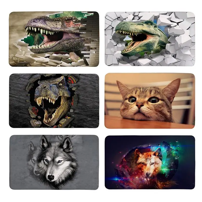

Nonslip Mat Indoor Rectangular Door Mat Water Absorbing Pad Wolf Head Dinosaur Head Pattern Home Decoration Carpet