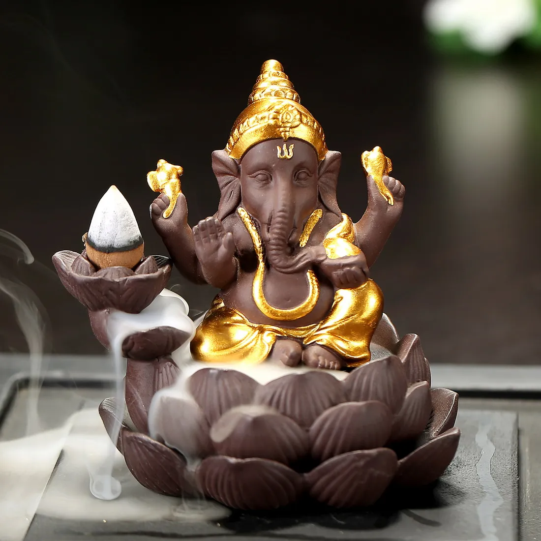 India Lord Ganesha Incense Burners Backflow Incense Cone Censer Holder