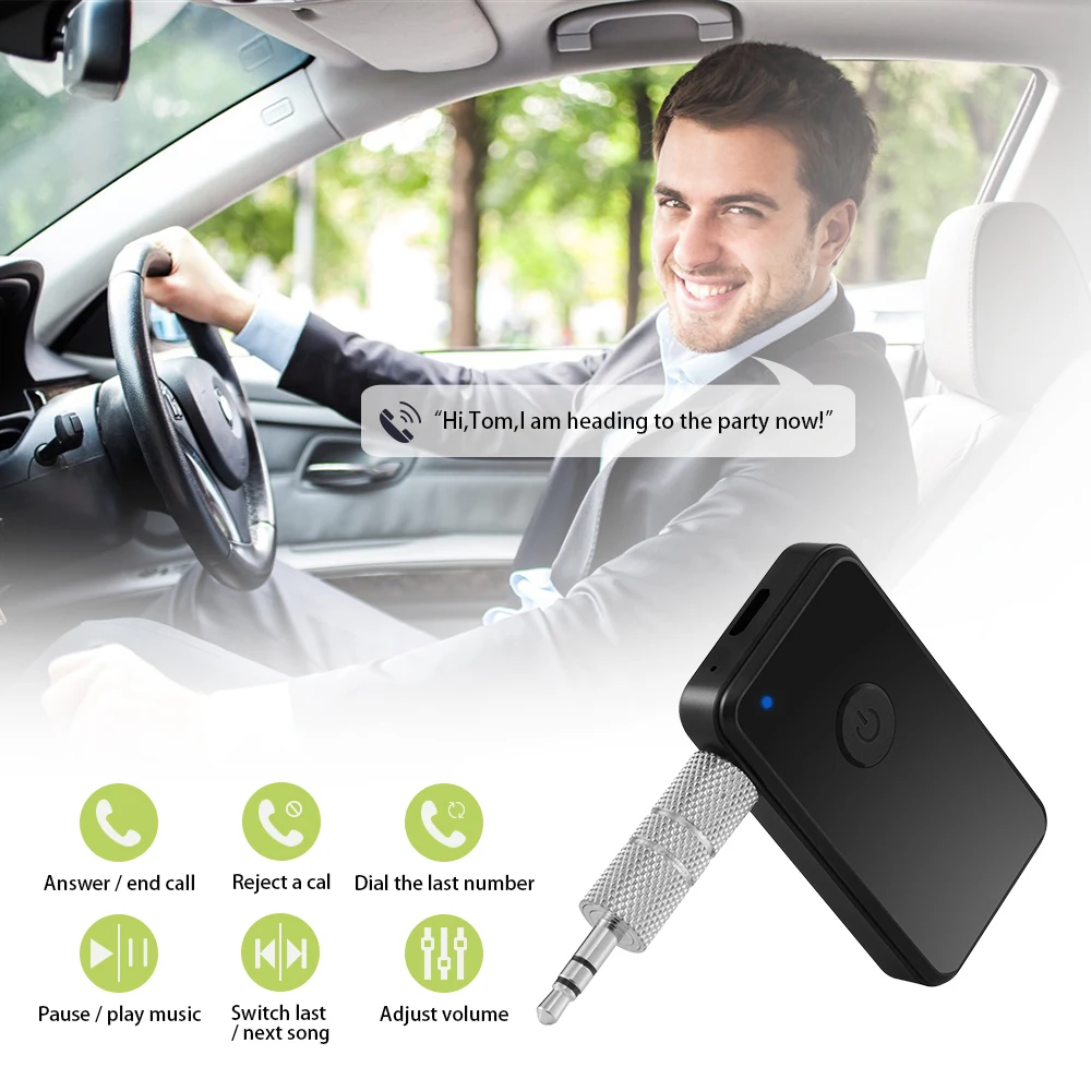 Powstro Универсальный Bluetooth 4,2 аудио приемник 3,5 мм адаптер Перезаряжаемые Hands-free автомобильный комплект AUX A2DP для Динамик наушников