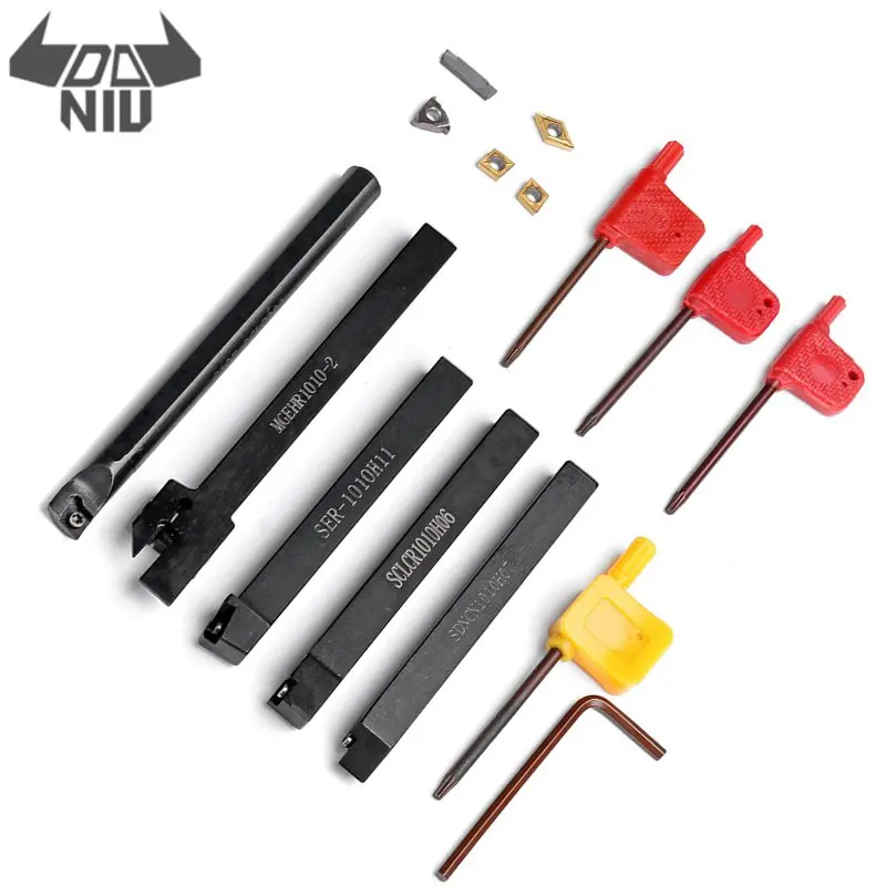 

DANIU Chromium 5pcs 10mm Shank Lathe Turning Tool Holder Boring Bar CNC Tools Set with Carbide Inserts and Wrenches