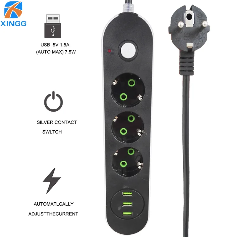 Цена LEORY 3 розетки 3USB порты мощность полосы ЕС plug стены зарядное устройство переносная лента переходник 1,8 м удлинитель для офис 250 В