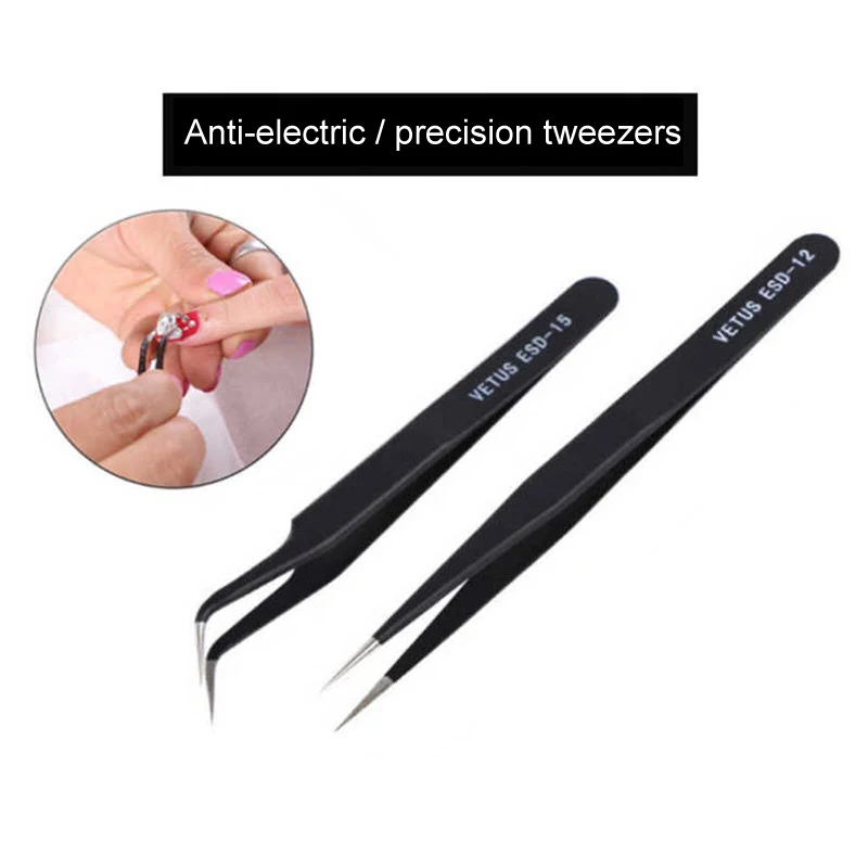 

Black Eyelash Tweezers Anti-static DIY hand clip black tweezers ESD Cross Tweezers Phone Electronic Repair Straight Head Tools