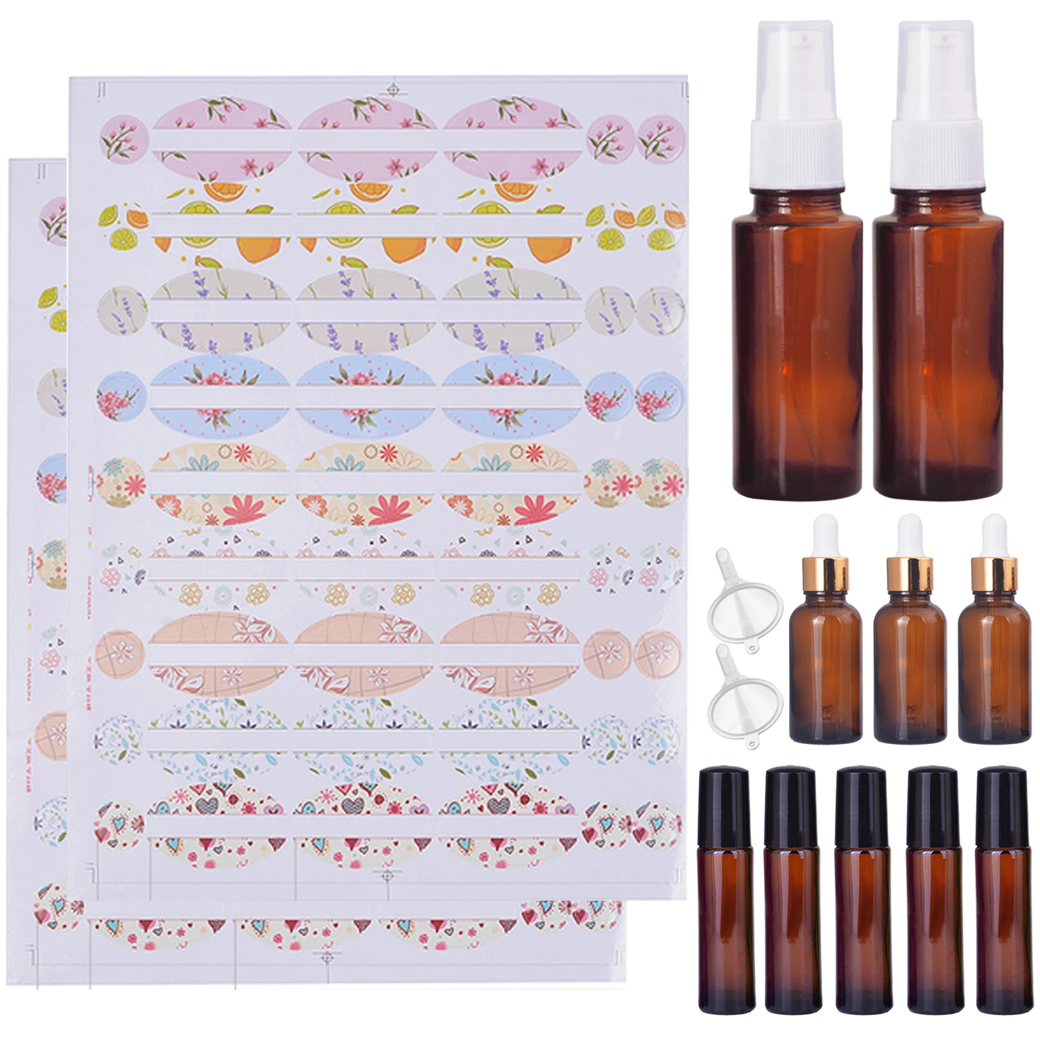

Amber Glass Essential Oil Bottle Set With Spray Bottle Dropper Bottle Funnel Travel Mini Sample Perfume Oil Bottle Organizer Set