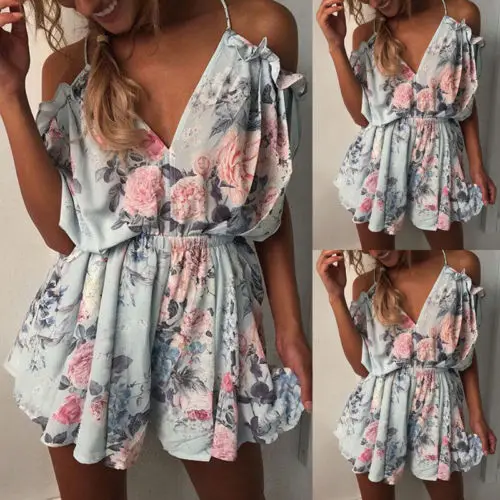 Для женщин Летний Пляжный комбинезон Клубная одежда Bodycon Playsuit Ползунки Пляжные штаны