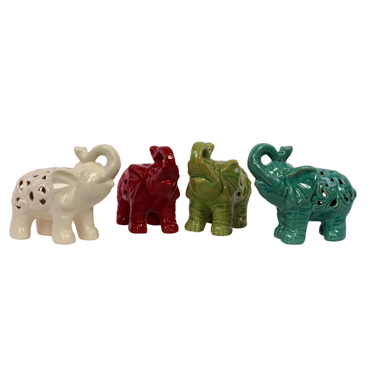 Urban Trends Ceramic Standing Trumpeting Elephant Figurines with Cutout Design Assortment of Four Assorted Color | Дом и сад