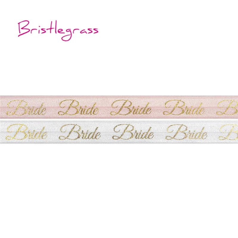 

BRISTLEGRASS 5 Yard 5/8" 15mm Gold Bride Foil Print Shiny Fold Over Elastics FOE Satin Bands Headband Hairband Dress DIY Sweing