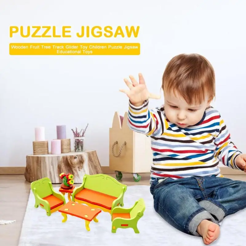 خشبية الاطفال نتظاهر اللعب اللعب DIY 3D لغز المنزل الجدول كرسي مضمد نموذج مجموعة الأطفال الاطفال مجلس التعليمية الأثاث اللعب