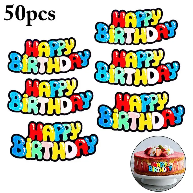 

50PCS Wafer Paper Decorative Birthday Cake Topper Cupcake Pick for Party