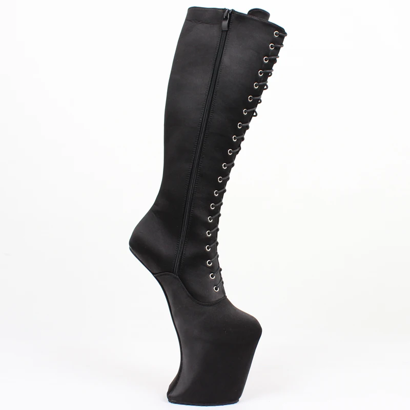 

New Arrive Women Knee-High Boots Ultra High Heelless Heel Hoof Sole Zip Sexy Horseshoe Platform Cosplay Clubwear Fetish Shoes
