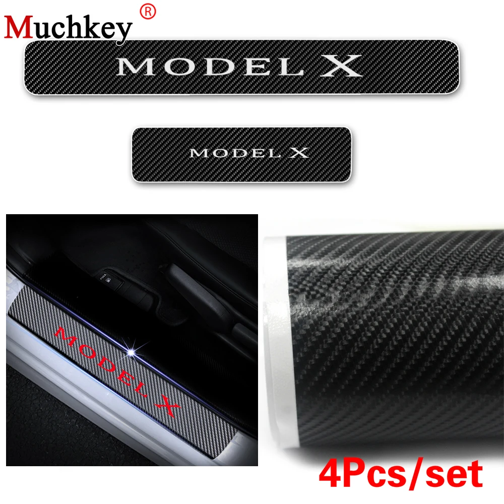 

Car-Styling For Tesla MODEL X Car Door Sill Welcome Pedal Door Threshold Plate 4D Carbon Fiber Vinyl Sticker Auto Part 4Pcs