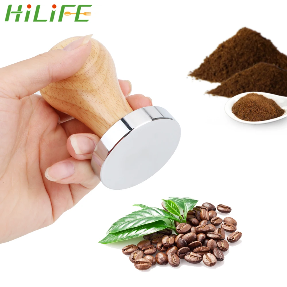 HILIFE 51 ملليمتر 49 ملليمتر شقة قطعة دك حبيبات الاسبريسو Coffeeware الفولاذ المقاوم للصدأ سدادة قهوة الخشب مقبض القهوة مسحوق مطرقة Coffeeware