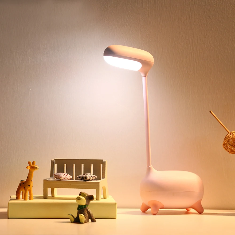 

Touch Switch Table Lamp LED Rechargeable Dimmable 3 Modes Reading Light Cartoon Cute Deer Type USB Led Desk Lamp for Bedroom