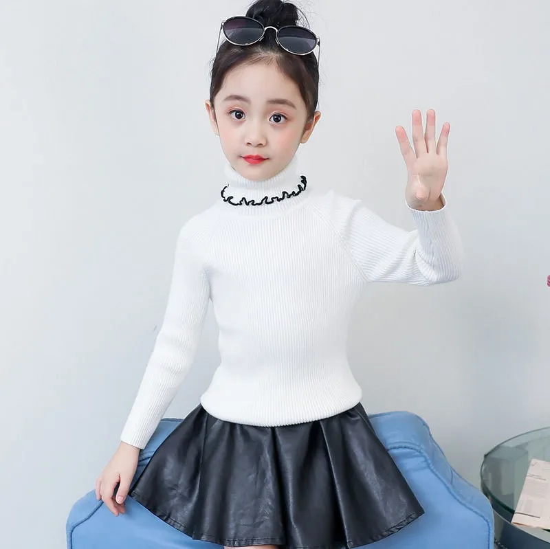 High Neck Teenage Girls Sweater 2019 Kids Autumn Spring