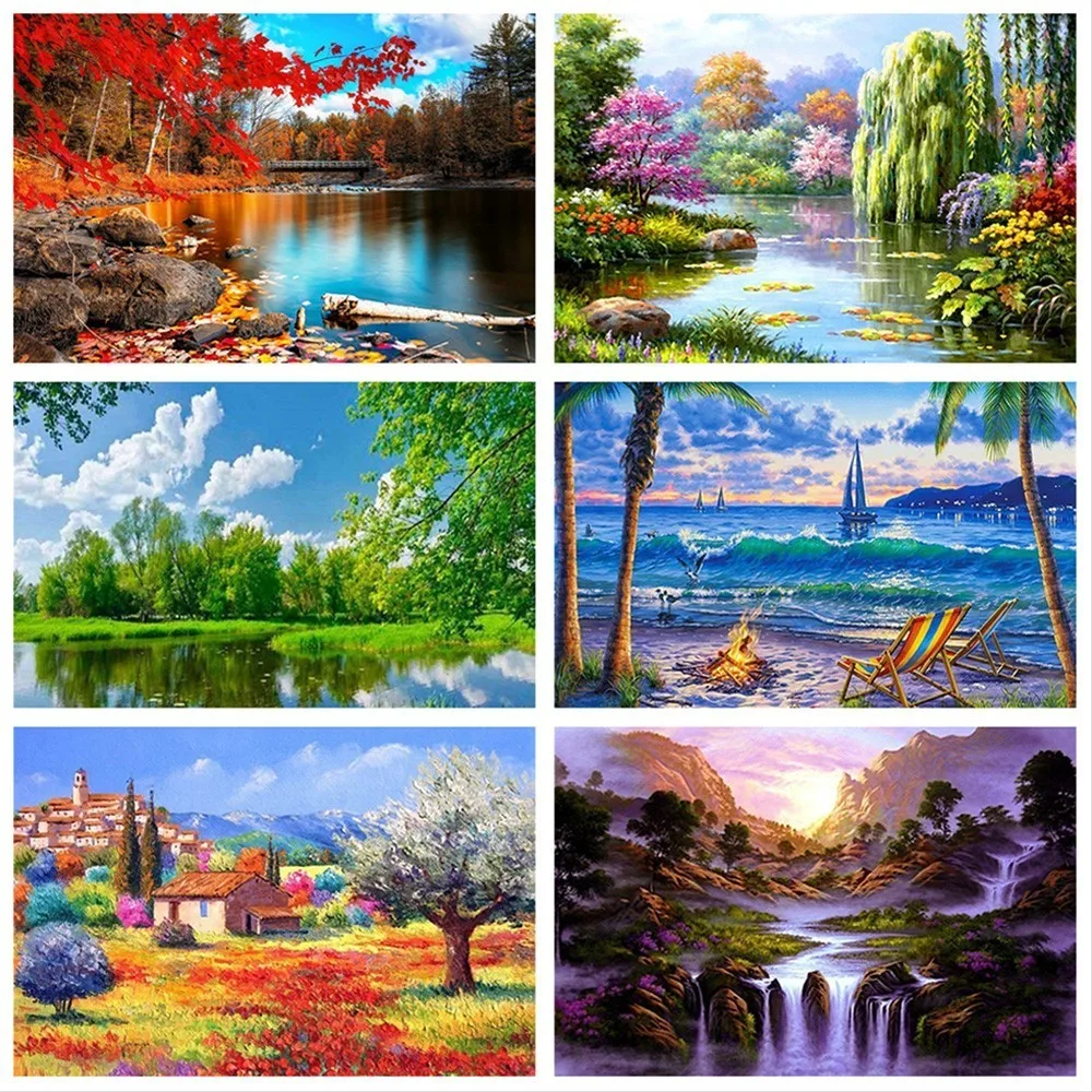 

HUACAN Full Square Diamond Painting Landscape Cross Stitch 5D Diamond Embroidery Sale DIY Mosaic Scenery Picture Of Rhinestone