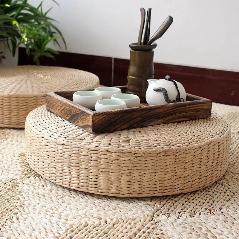 

Round Tatami Cushion Zafu Chair Cushion 40cm Round Pouf Yoga Seat Floor Cushions Natural Straw Meditation Mat Yoga Mats