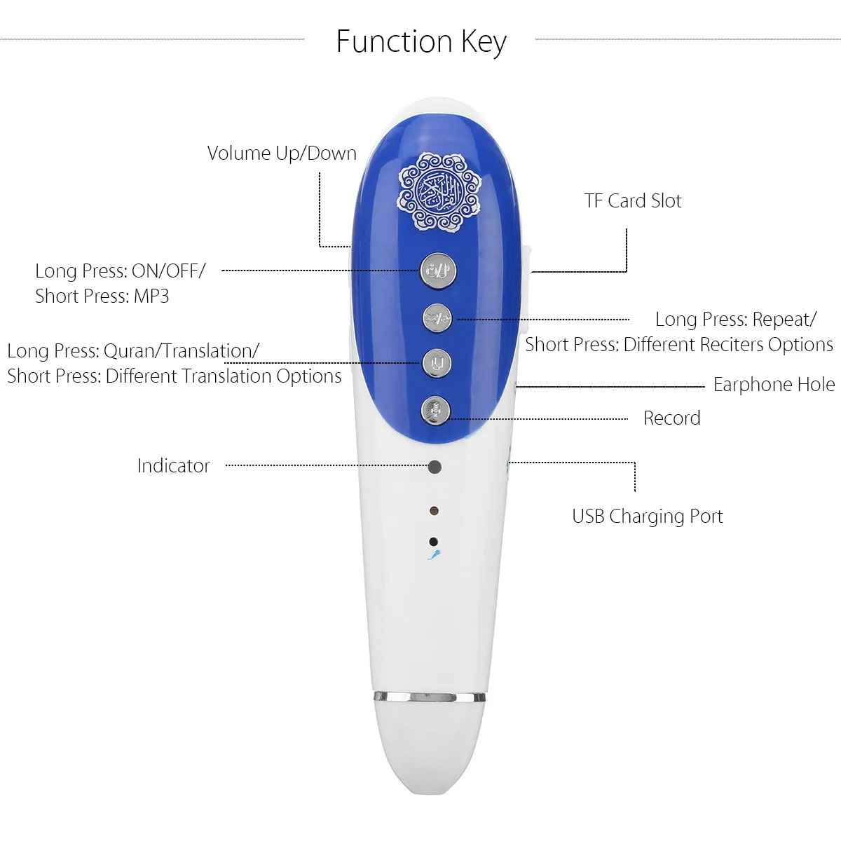 NEW 8GB Digital Quran Pen Reader 23 Languages Digital Quran Reader Pen Speaker Recite FM MP3 TF With 6 Books