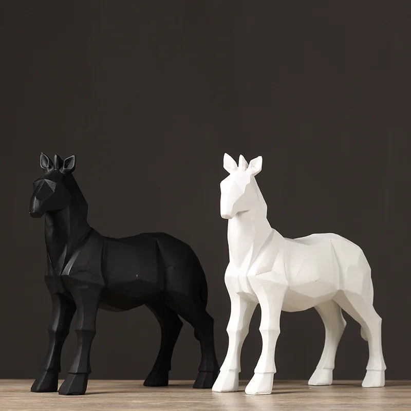 Горячая Современная Абстрактная белая/черная Статуэтка «Лошадь» Смола украшения для дома аксессуары подарок Геометрическая Смола скульптура лошади