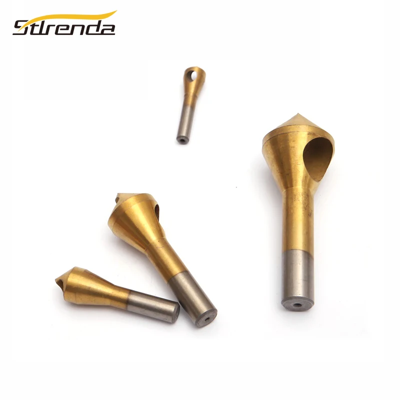 

STLRENDA 4pcs 90 Degree Countersink Deburring Center Drill Bit set Titanium Coated High Speed Steel Chamfering Aluminum plate