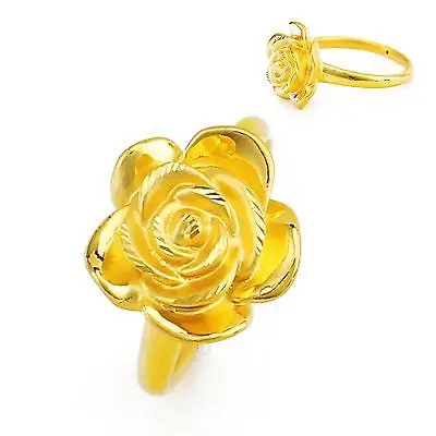 

Pure 999 24K Yellow Gold Ring /Lucky 3D Best Gift Women Rose Ring/ US size 5.5