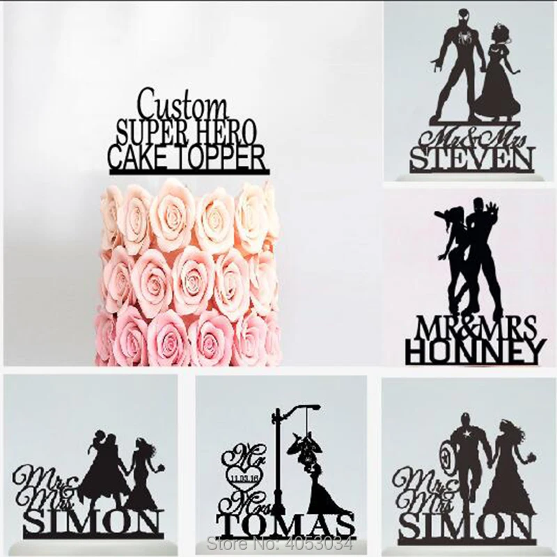 Custom Super Hero Cake Topper Mr And Mrs Wedding Cake Topper