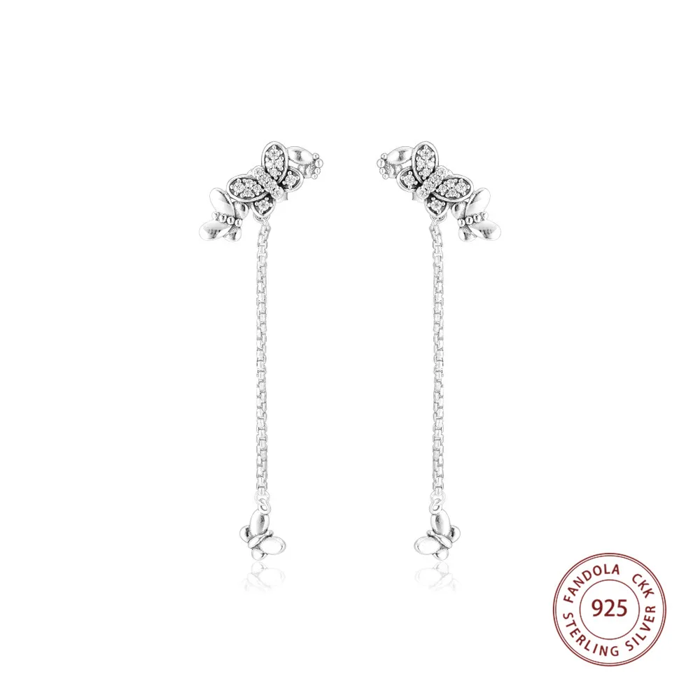 Серьги подвески женские из серебра 925 пробы с бабочками|Серьги-подвески| |