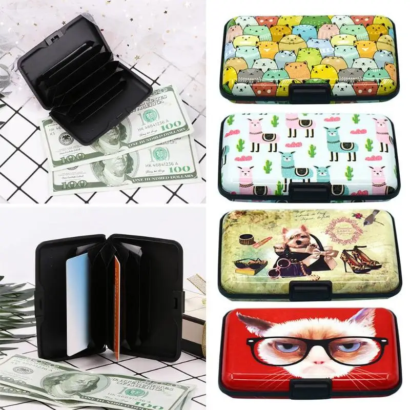 2019 New Alpaca Print Bank Credit Card Case Box RFID Anti-theft Business IDCard Holders Blocking Cat Dog Animal Aluminum Wallet