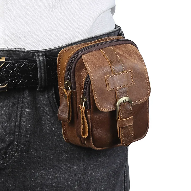 

Men Genuine Leather Fanny Waist Bag Cell/Mobile Phone Pocket S713-40 Belt Bum Pouch Pack Vintage Hip Bag Travel Waist Pack