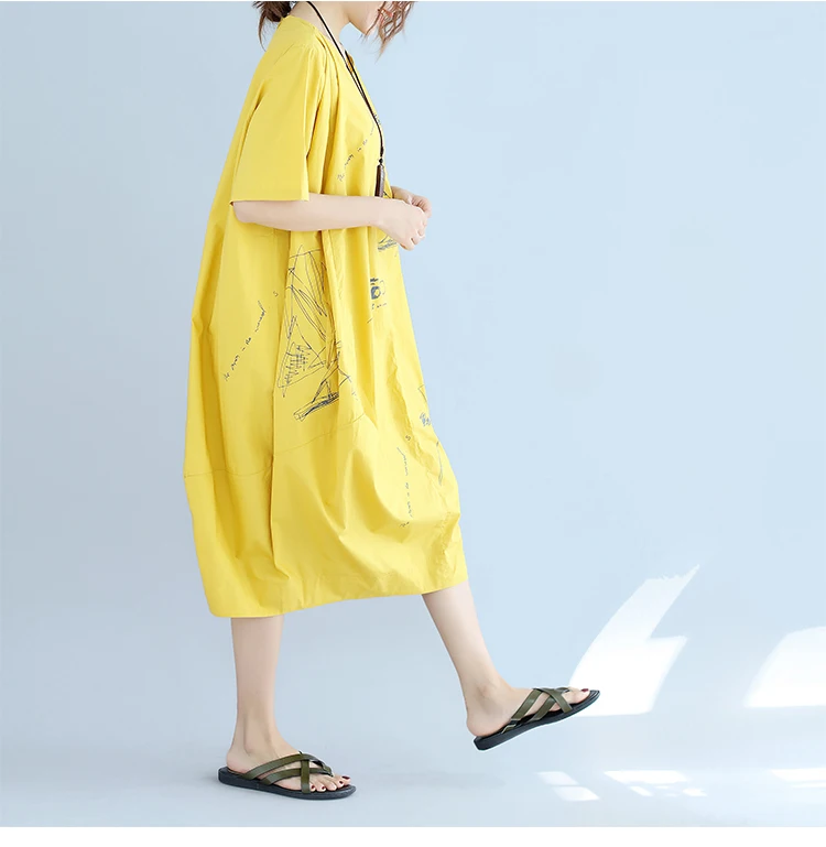 LANMREM 2020 Summer New Pattern Loose Casual Irregular Printing Dress Round Collar Short Sleeve Large Size Cloth For Women YH167