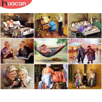 

HUACAN 5D DIY Diamond Painting Old Age Life Cartoon Full Square Rhinestone Diamond Embroidery Cross Stitch Mosaic Home Decor