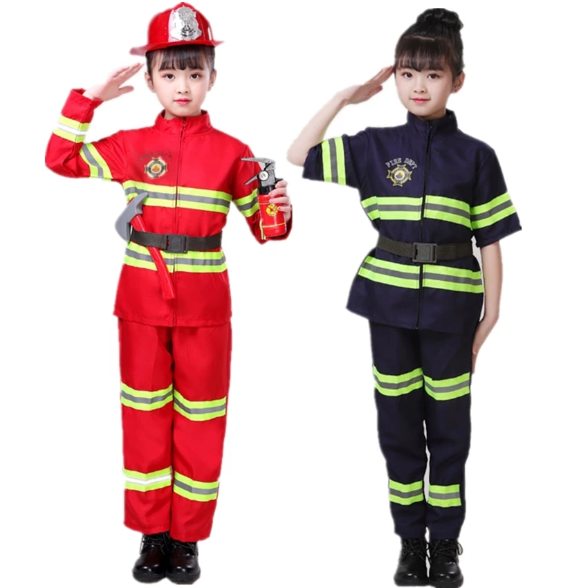 

Sam Role Play Fireman Career Cosplay Boy Girl Carnival Halloween Costume for Kids Party Firefighter Anime Disguise Clothing